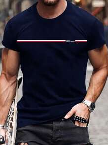 Manfinity Homme Men Letter Graphic Tee - Navy Blue - View 1