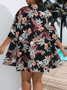 SHEIN LUNE Plus Tropical Print Kimono & Shorts - Multicolor - View 2