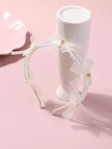 1件装女童珍珠蝴蝶结休闲百搭发带，返校时尚发饰 - 米色 - 查看 1