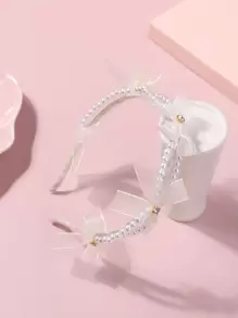 1件装女童珍珠蝴蝶结休闲百搭发带，返校时尚发饰 - 米色 - 查看 3