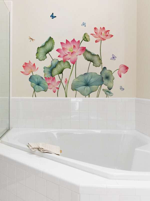 2pcs/set PVC Bathtub Applique, Cartoon Cute Lotus Pattern Bathtub