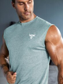 Manfinity Sport Corelite 男友风男式牛与字母图案运动背心健身上衣 - 藍色 - 查看 3