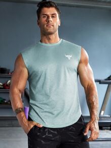 Manfinity Sport Corelite 男友风男式牛与字母图案运动背心健身上衣 - 藍色 - 查看 4