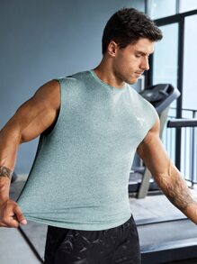 Manfinity Sport Corelite 男友风男式牛与字母图案运动背心健身上衣 - 藍色 - 查看 5