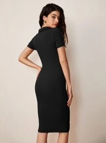 SHEIN BASICS Vestido De Punto Acanalado Sólido Con Diseño ajustado - Negro - Ver 2