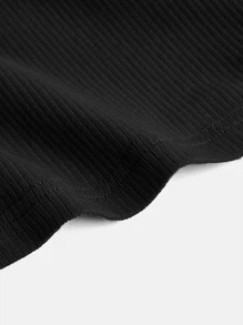 SHEIN BASICS Vestido De Punto Acanalado Sólido Con Diseño ajustado - Negro - Ver 4