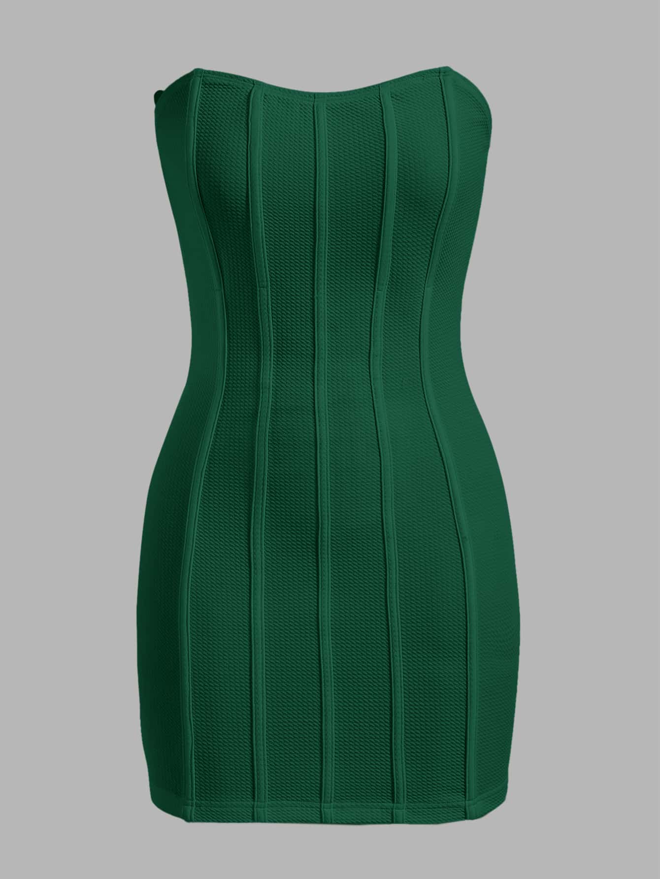 SHEIN EZwear 素色前接縫抹胸緊身洋裝 - 綠色 - 查看 1