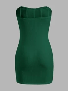 SHEIN EZwear 素色前接縫抹胸緊身洋裝 - 綠色 - 查看 2