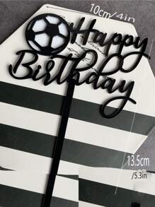 1/3/6pcs Happy Birthday Football Sports Themed Cake Toppers - Black - View 3