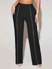 SHEIN SXY Contrast Piping Suit Pants - Black - View 1