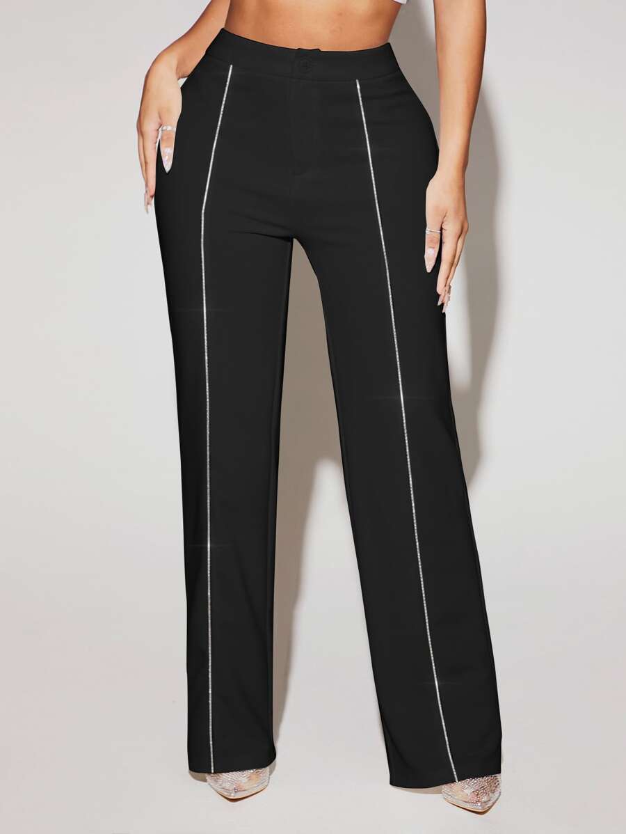 SHEIN SXY Contrast Piping Suit Pants - Black - View 1