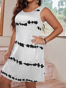 SHEIN LUNE Plus Graphic Print Pocket Patched Tank Dress - White - View 1