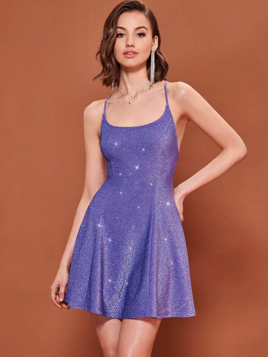 SHEIN BAE Đầm Lộ Lưng Ren lên màu trơn Buổi tiệc - Màu tím  Violet - Xem 1