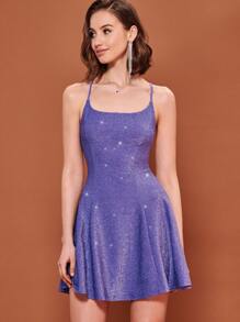 SHEIN BAE Đầm Lộ Lưng Ren lên màu trơn Buổi tiệc - Màu tím  Violet - Xem 4