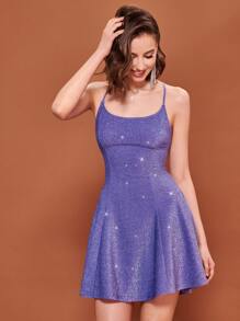 SHEIN BAE Đầm Lộ Lưng Ren lên màu trơn Buổi tiệc - Màu tím  Violet - Xem 5
