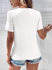 SHEIN LUNE Áo thun nữ Cắt ra màu trơn Giải trí - trắng - Xem 2