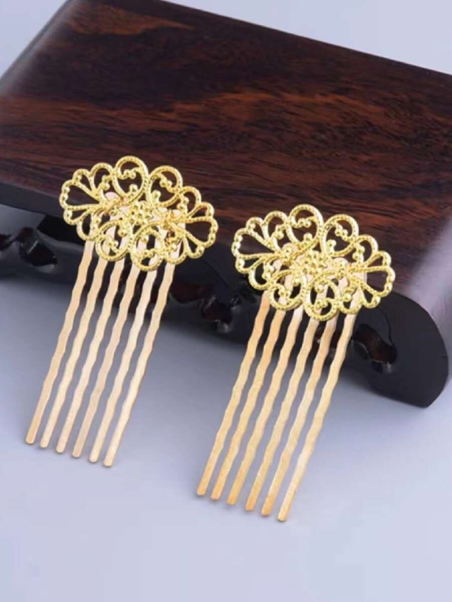 2 Chiếc Lược Trang Trí Cuộn Rỗng Cho Nữ Thời Trang Cho Cuộc Sống Hàng Ngày - Vàng - Xem 1