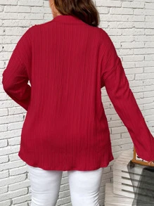 SHEIN LUNE Camisa de hombros caídos con botón delantero - Rojo - Ver 2