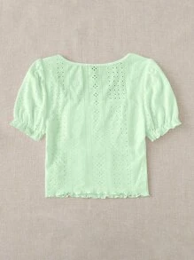 Soleia Square Neck Ruched Bust Frill Trim Schiffy Tee - Mint Green - View 2
