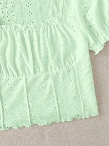 Soleia Square Neck Ruched Bust Frill Trim Schiffy Tee - Mint Green - View 3