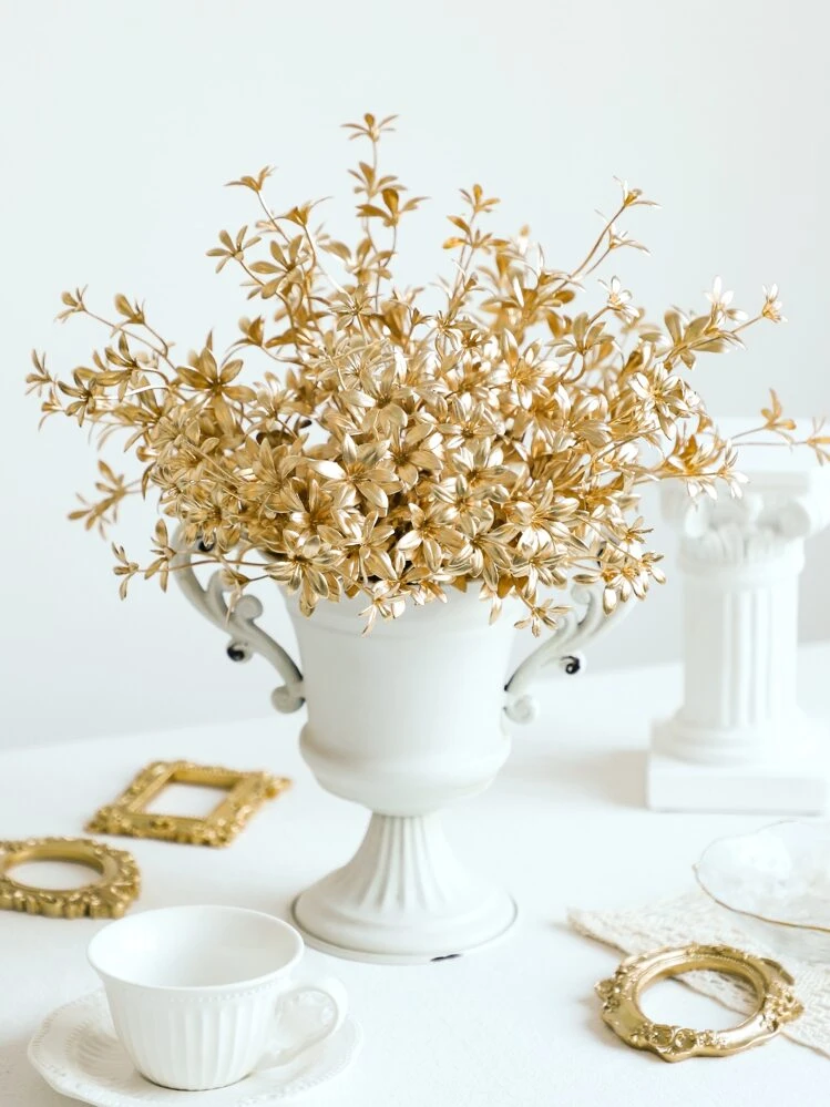 1bunch Plastic Artificial Flower, Multi-purpose Artificial Flower For Home, Party, Wedding Decor - Gold - View 1