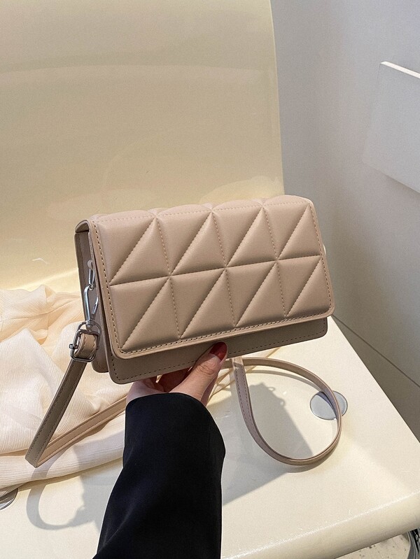 Bolsa De Hombro Cuadrada Con Solapa Acolchada En Color Liso Comercial Y Casual, Diseño De Cuadros Para Cruzar, Bolso Simple Con Correa Ajustable Para Mujeres Adolescentes Estudiantes Universitarios, Principiantes Y Trabajadores De Oficina, Que Es Perfecta Para Oficina, Universidad, Trabajo, Negocios, Desplazamientos, Actividades Al Aire Libre Y Viajes.