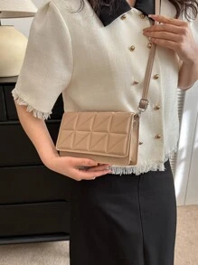 Bolsa De Hombro Cuadrada Con Solapa Acolchada En Color Liso Comercial Y Casual, Diseño De Cuadros Para Cruzar, Bolso Simple Con Correa Ajustable Para Mujeres Adolescentes Estudiantes Universitarios, Principiantes Y Trabajadores De Oficina, Que Es Perfecta Para Oficina, Universidad, Trabajo, Negocios, Desplazamientos, Actividades Al Aire Libre Y Viajes.