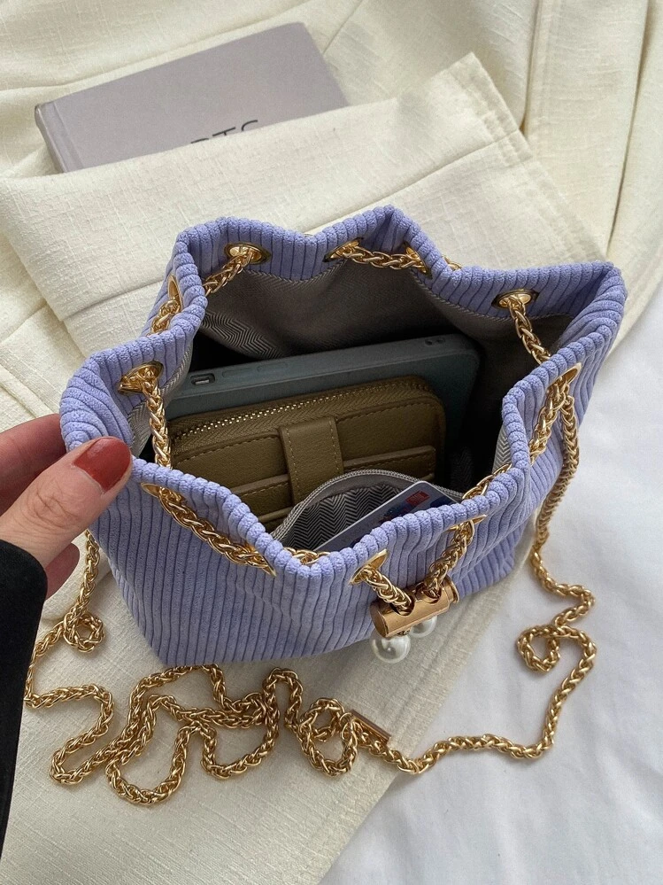Sac Seau Chaîne & À Fausse Perle En Polyester Violet - Prune - Voir 5