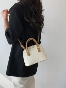 Bolso pequeño de cúpula con detalles de letras, patrón geométrico y cierre de cremallera de PU - Multicolor - Ver 4