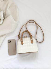 Bolso pequeño de cúpula con detalles de letras, patrón geométrico y cierre de cremallera de PU - Multicolor - Ver 6