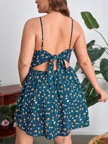 Dreamara Đầm Plus Size Lộ Lưng Buộc lại xoắn lại Họa tiết hoa Boho - Màu xanh ngọc - Xem 1