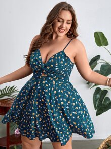 Dreamara Đầm Plus Size Lộ Lưng Buộc lại xoắn lại Họa tiết hoa Boho - Màu xanh ngọc - Xem 6
