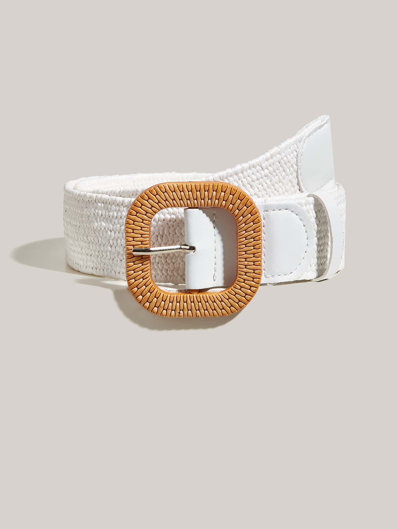 1入組女士簡約方形搭扣草編腰帶用於裝飾 - 白色 - 查看 1