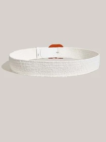 1入組女士簡約方形搭扣草編腰帶用於裝飾 - 白色 - 查看 4