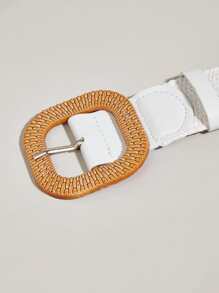 1入組女士簡約方形搭扣草編腰帶用於裝飾 - 白色 - 查看 5