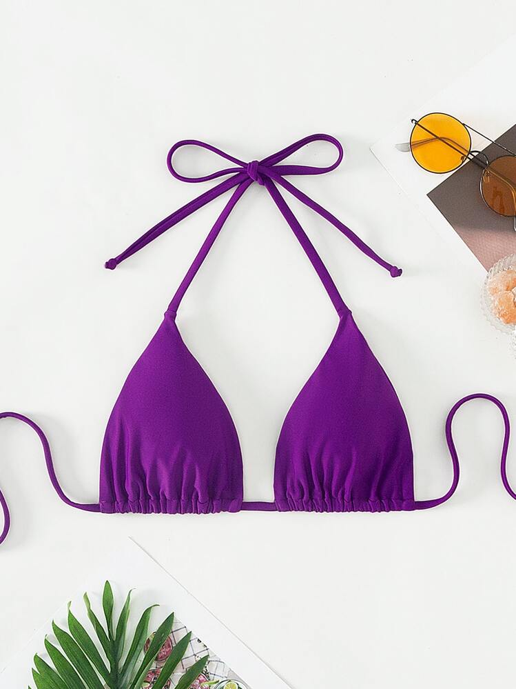 Swim Basics Áo Tops Bikini Nữ Thắt nút màu trơn - Màu tím  Violet - Xem 3