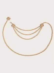 1pc Women Round Decor Fashionable Chain Belt, For Clothes Decoration - Gold - View 3