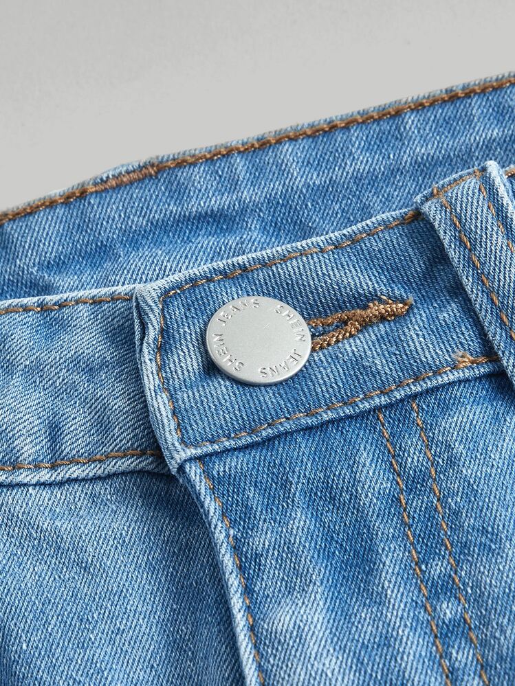 SHEIN Teen Girl Ripped Raw Hem Jeans - Light Wash - View 3