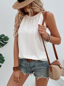 SHEIN LUNE Áo khoác và áo lót dành cho xe tăng nữ Tranh thêu màu trơn Boho - trắng - Xem 6