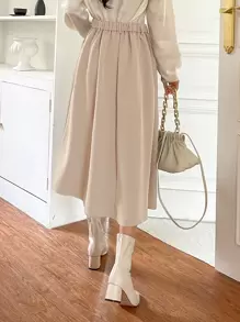 DAZY 高腰褶皱细节半身裙 - 杏色 - 查看 2