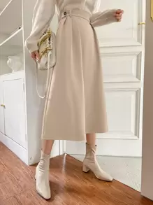DAZY 高腰褶皱细节半身裙 - 杏色 - 查看 3