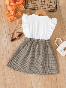 SHEIN 小女童格紋和字母圖案荷葉邊洋裝 - 彩色 - 查看 2