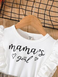 SHEIN 小女童格紋和字母圖案荷葉邊洋裝 - 彩色 - 查看 3