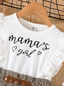 SHEIN 小女童格紋和字母圖案荷葉邊洋裝 - 彩色 - 查看 4