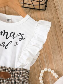 SHEIN 小女童格紋和字母圖案荷葉邊洋裝 - 彩色 - 查看 5