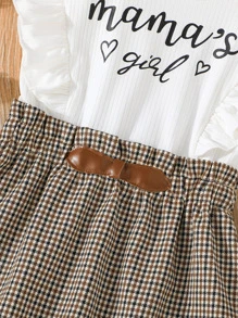 SHEIN 小女童格紋和字母圖案荷葉邊洋裝 - 彩色 - 查看 6