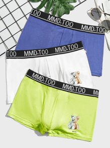 Men 3pcs Bear Print Contrast Letter Tape Boxer Brief - Multicolor - View 1