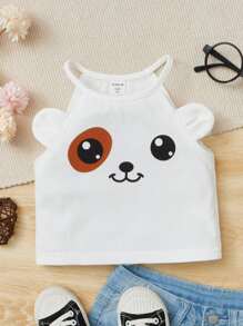SHEIN Young Girl Toddler Girls Cartoon Graphic 3D Ear Design Halter Top - White - View 2