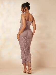 Vestido ajustado con diseño de diamante de imitación fruncido - Rosa vieja - Ver 2