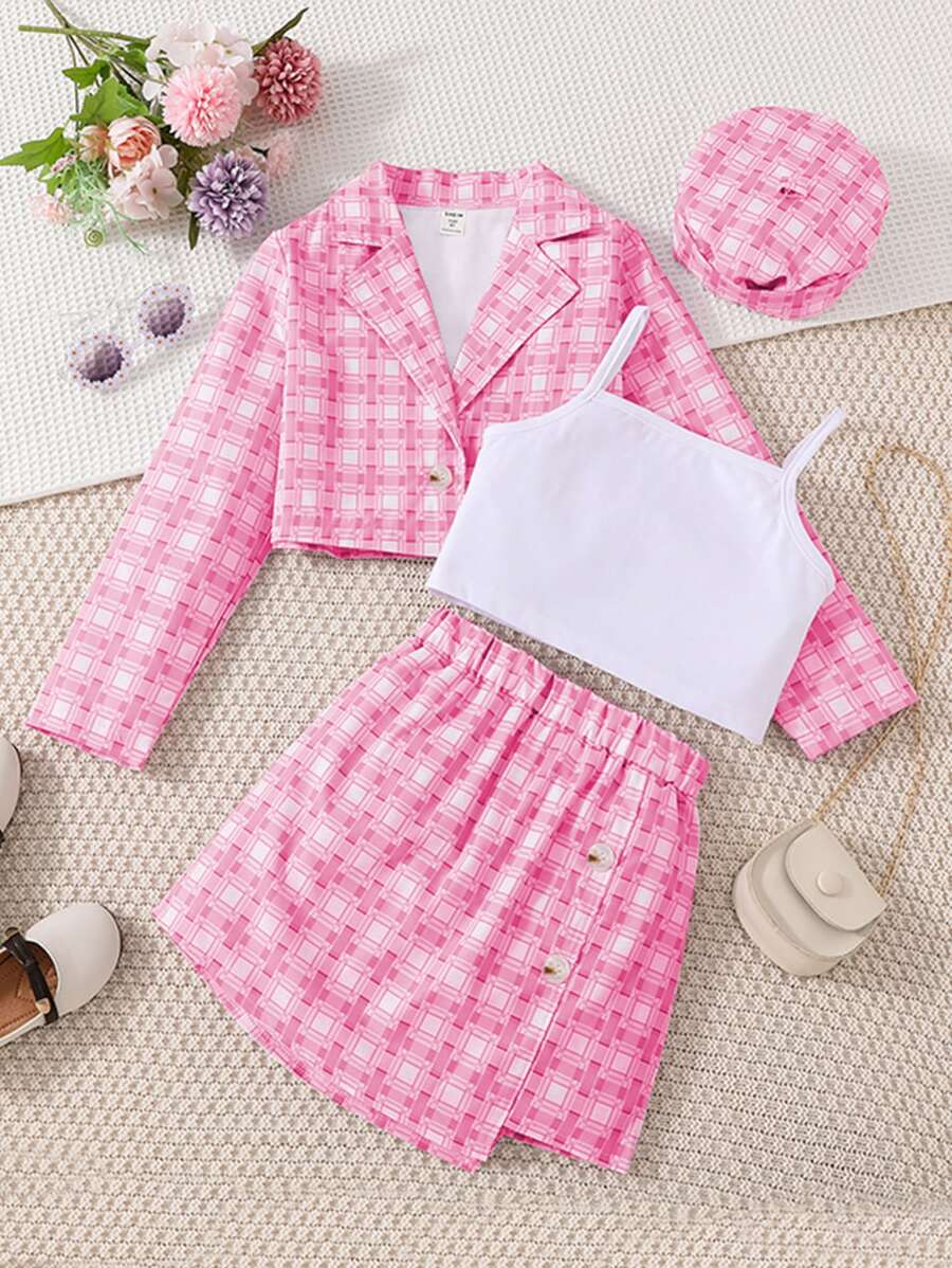 SHEIN 青少女實色cami背心&格紋外套&裙子 - 彩色 - 查看 1